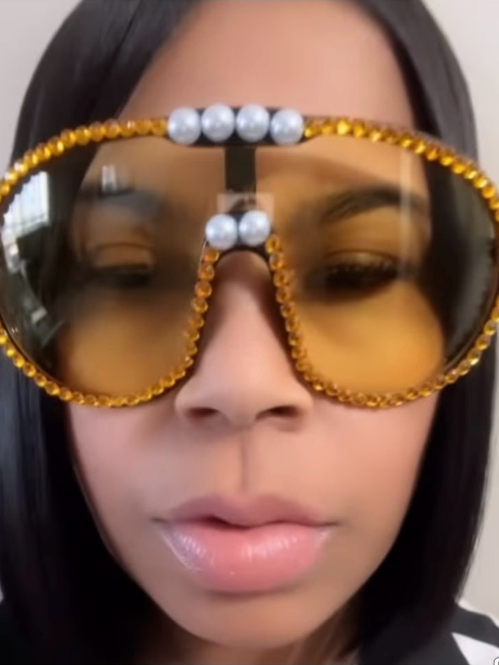 Amber Crystal Pearl Shield Sunglasses - Unbranded